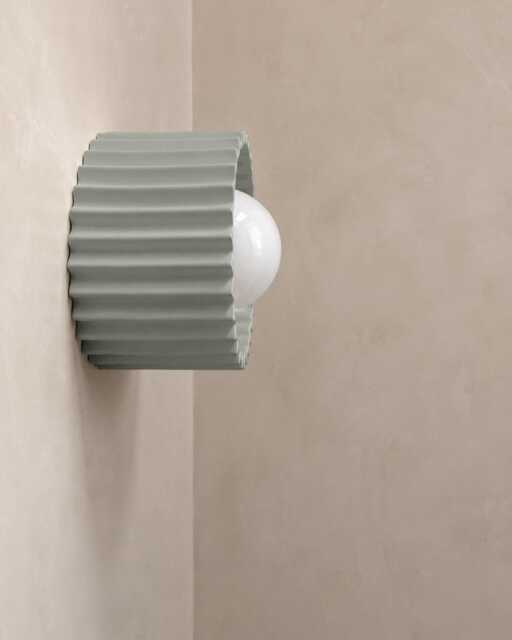 Small Syracuse - Ceramic Flush Mount Wall Sconce Handmade Minimalist Light Fixture in Fog Gray - image 1