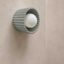 Small Syracuse - Ceramic Flush Mount Wall Sconce Handmade Minimalist Light Fixture in Fog Gray - thumbnail 2