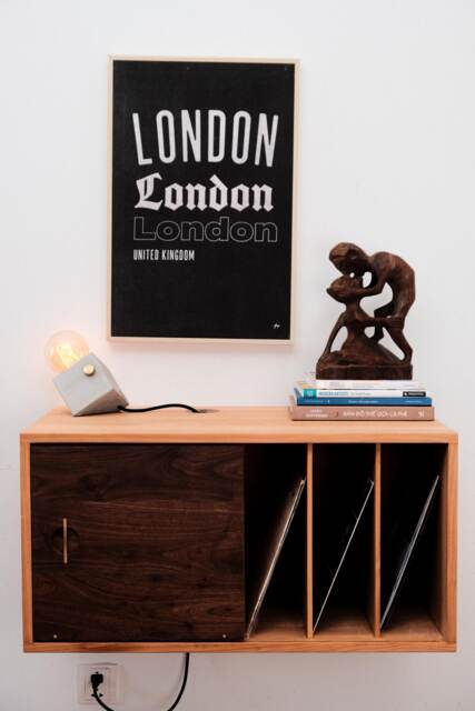 Floating Vinyl Shelf With One Sliding Door Built, Wall Mount Record Storage Brass Handle Made Of Solid Wood, Cabinet - image 1