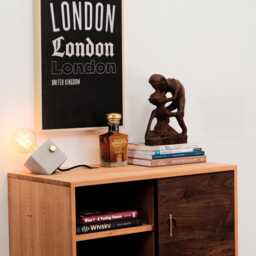 Floating Vinyl Shelf With One Sliding Door Built, Wall Mount Record Storage Brass Handle Made Of Solid Wood, Cabinet - thumbnail 2