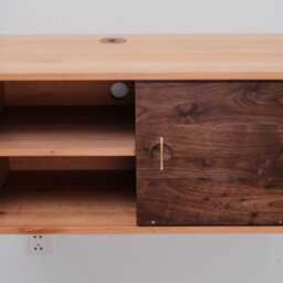 Floating Vinyl Shelf With One Sliding Door Built, Wall Mount Record Storage Brass Handle Made Of Solid Wood, Cabinet - thumbnail 3