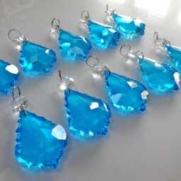 Turquoise Teal Chandelier Drops Glass Crystals Droplets Prisms Leaf Vintage Christmas Tree Wedding Decoration Beads Lamp Light Deco Parts - thumbnail 4