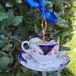 Upcycled Teacup Bird Feeder Vintage China Garden Decor - thumbnail 3
