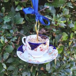 Upcycled Teacup Bird Feeder Vintage China Garden Decor - thumbnail 2
