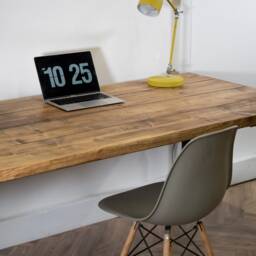 Rustic Desk Solid Wood, Industrial Reclaimed Style, Steel Round Pin Legs - thumbnail 3