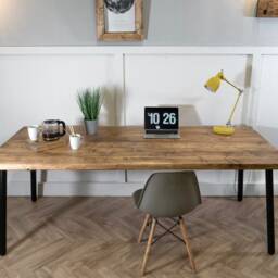Rustic Desk Solid Wood, Industrial Reclaimed Style, Steel Round Pin Legs - thumbnail 2