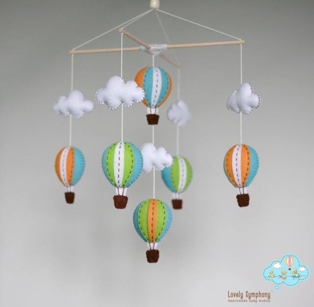 Handmade Hot Air Balloon Baby Mobile, Felt Nursery Decor - image 1