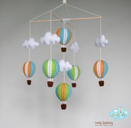 Handmade Hot Air Balloon Baby Mobile, Felt Nursery Decor - thumbnail 1