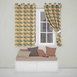 Sunset Sailing Boats Calm Sea Seamless Pattern Readymade Eyelet Ring Top Thermal 100% Blackout Curtains