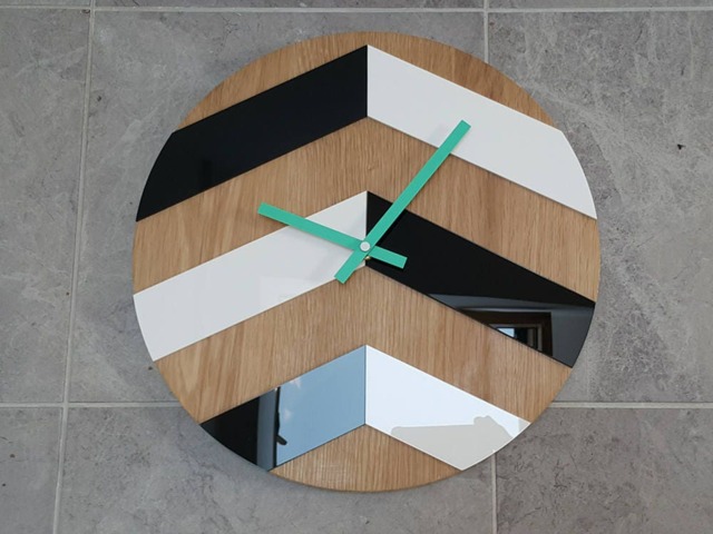 Wall Clock Wood Clock Large Wall Gift Decor Unique Oak Clocks Green Geometric - image 1