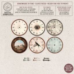 Clock Faces Kit, Steampunk Faces, Printable Diy Clocks, Dark Academia, Junk Journal Sheets, Vintage Ephemera, Digital Collage Scrapbook - thumbnail 3
