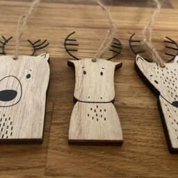 Set 3 Wood Nordic Winter Animal Decorations - Scandi Christmas Tree - thumbnail 3