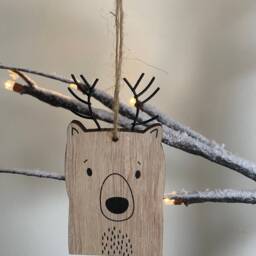 Set 3 Wood Nordic Winter Animal Decorations - Scandi Christmas Tree - thumbnail 2
