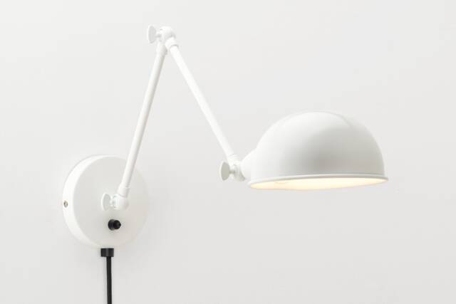 Folke Wall Sconce - White On/Off Switch & Plug-In Option Retro Loft Industrial Minimalist Lamp - image 1