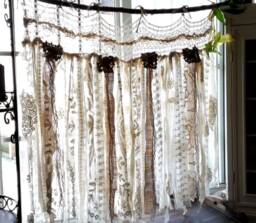 Shabby Chic Lace Curtain Valance Vintage Burlap Rustic Window Treatment - thumbnail 1