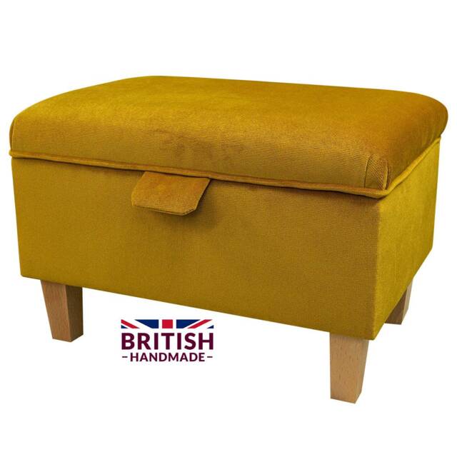 Gold Velvet Handmade Storage Ottoman Footstool - Upholstered Pouffe Toy Box British Bespoke Made - image 1