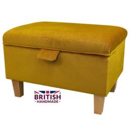 Gold Velvet Handmade Storage Ottoman Footstool - Upholstered Pouffe Toy Box British Bespoke Made