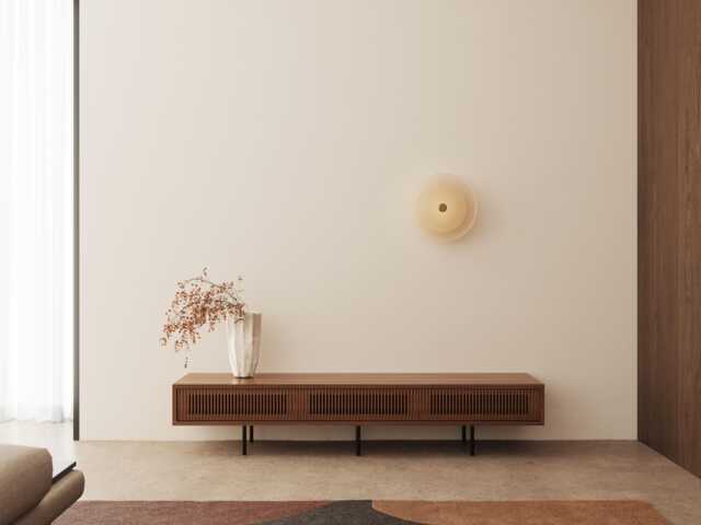 Walnut Lowboard Tv Stand, Mid Century Modern Media Console, Vinyl Storage - image 1