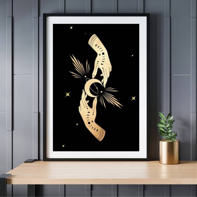 Lunar Print, Magic Hand, Celestial Wall Art, Moon, Witch, Gothic Home Decor, Aesthetic Room, Astrology, Spiritual Prints UK A5, A4 A3 - image 1