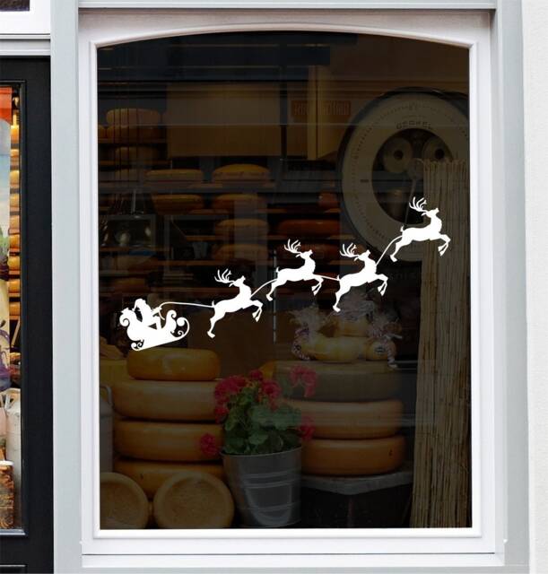 Sleigh Window Sticker Christmas Shop Display Xmas Home Decoration Reindeer Decal - image 1