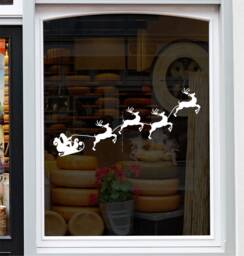Sleigh Window Sticker Christmas Shop Display Xmas Home Decoration Reindeer Decal - thumbnail 1
