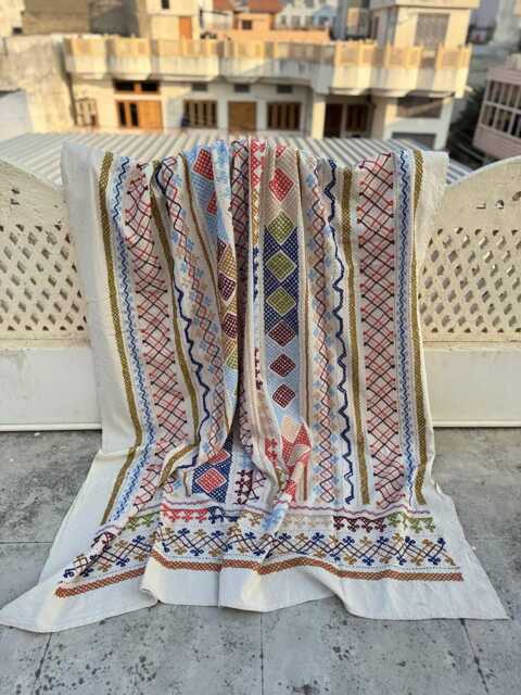 Hand-stitched Cotton Suzani Quilt - Colorful Bohemian Throw, Artisan Textile, Reversible Bed Or Sofa Cover - image 1