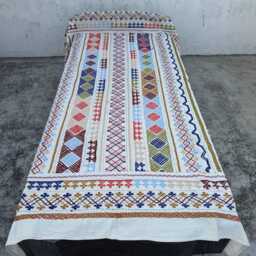 Hand-stitched Cotton Suzani Quilt - Colorful Bohemian Throw, Artisan Textile, Reversible Bed Or Sofa Cover - thumbnail 2