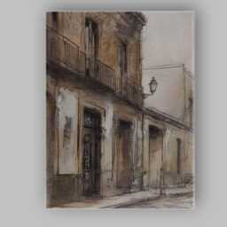 Vintage European Street Architecture Sketch Style Painting Canvas Wall Art Print Decor Picture Ready To Hang - thumbnail 1
