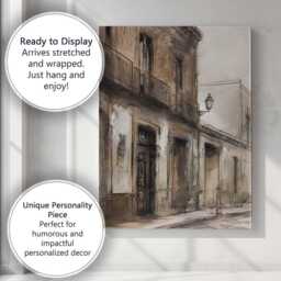 Vintage European Street Architecture Sketch Style Painting Canvas Wall Art Print Decor Picture Ready To Hang - thumbnail 3