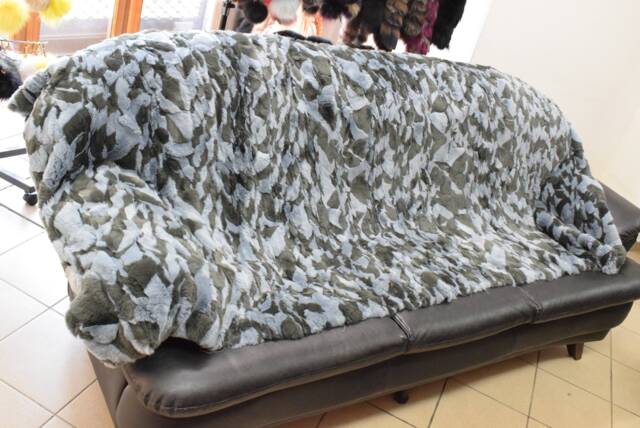 Real Rex Rabbit Fur Blanket Throw Green Light Blue Color, Home Warmer - image 1