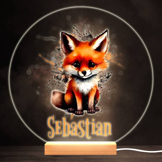 Splash Cute Fox Colourful Round Personalised Gift Led Lamp Night Light - Bedroom - image 1