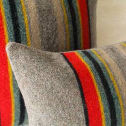 Yakima Camp Blanket Wool Pillow Cover in Mineral Umber, Striped Cabin - Made To Order - thumbnail 2