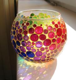 Rainbow Glass Candleholder, Sphere Vase With Bubbles Design, Colorful Tea Light Votive Holder