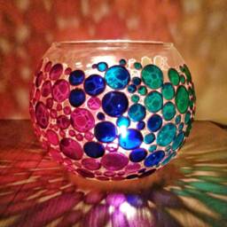 Rainbow Glass Candleholder, Sphere Vase With Bubbles Design, Colorful Tea Light Votive Holder - thumbnail 2