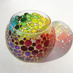 Rainbow Glass Candleholder, Sphere Vase With Bubbles Design, Colorful Tea Light Votive Holder - thumbnail 3