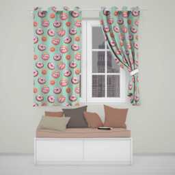 Cute Kawaii Donuts Mint Background Sweet Dessert Seamless Pattern Readymade Eyelet Ring Top Thermal 100% Blackout Curtains - thumbnail 1