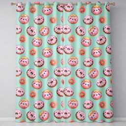 Cute Kawaii Donuts Mint Background Sweet Dessert Seamless Pattern Readymade Eyelet Ring Top Thermal 100% Blackout Curtains - thumbnail 2