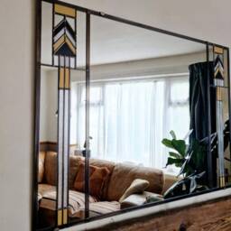 Classic Art Deco Large Mirror 91x61cm Gold, Pearly White, Black - thumbnail 2