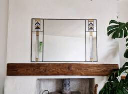 Classic Art Deco Large Mirror 91x61cm Gold, Pearly White, Black