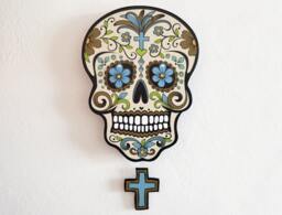 Big Beige Sugar Skull - Day Of The Dead -Dia De Los Muertos Calavera Pendulum Wall Clock Deco