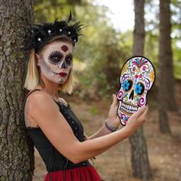 Big Beige Sugar Skull - Day Of The Dead -Dia De Los Muertos Calavera Pendulum Wall Clock Deco - thumbnail 4