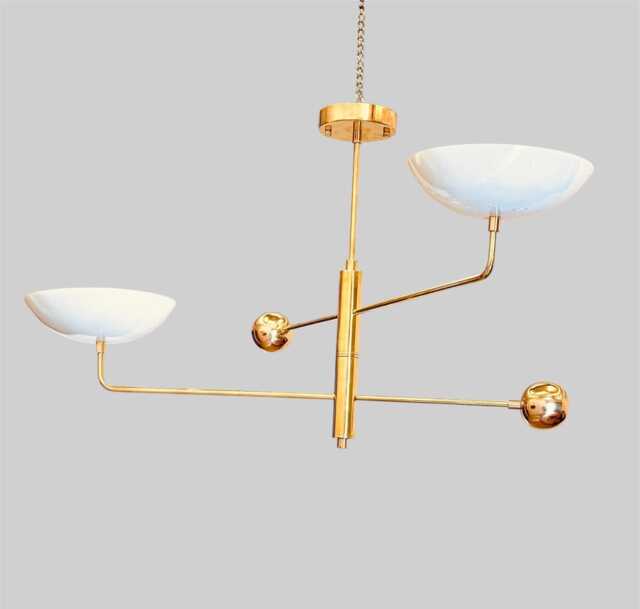 Elegant Brass Ceiling Light - 2-Light Curved Shade Chandelier - Modern Sputnik Linear Fixture Double Glass Pendant - image 1