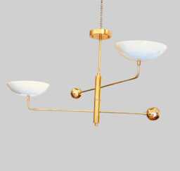Elegant Brass Ceiling Light - 2-Light Curved Shade Chandelier - Modern Sputnik Linear Fixture Double Glass Pendant - thumbnail 1