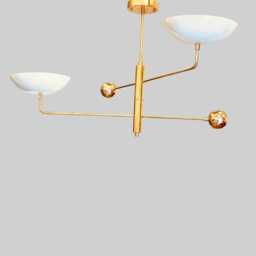 Elegant Brass Ceiling Light - 2-Light Curved Shade Chandelier - Modern Sputnik Linear Fixture Double Glass Pendant - thumbnail 2