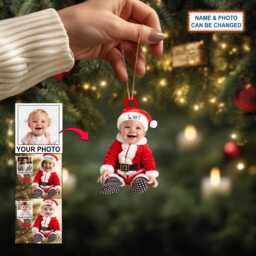 Personalized Picture & Name Custom Face Baby Photo With Ornament, Christmas Tree Hanging Decor, Flat 2D Ornament - thumbnail 3