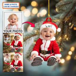 Personalized Picture & Name Custom Face Baby Photo With Ornament, Christmas Tree Hanging Decor, Flat 2D Ornament - thumbnail 2
