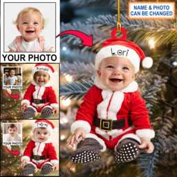 Personalized Picture & Name Custom Face Baby Photo With Ornament, Christmas Tree Hanging Decor, Flat 2D Ornament - thumbnail 1