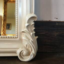 Arch Hand Made French Ivory Antique White Ornate Scroll High Quality Over Mantle Dressing Free Standing Leaner Wall Mirror 4 Ft - thumbnail 4