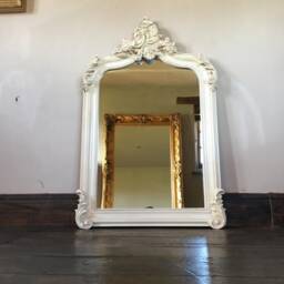 Arch Hand Made French Ivory Antique White Ornate Scroll High Quality Over Mantle Dressing Free Standing Leaner Wall Mirror 4 Ft - thumbnail 3