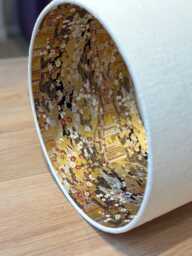Luxury Lampshade Using Beautiful Japanese Chirugami - Yuzen Paper White Cream Linen Exterior Gold Interior - thumbnail 1